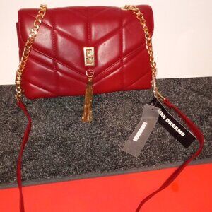 NEW RED QUILTED LIKE DREAMS CROSSBODY HANDBAG WITH GOLD TONE HARDWARE